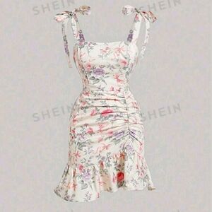Shein Floral Dress Tie Shoulder Strap Bows